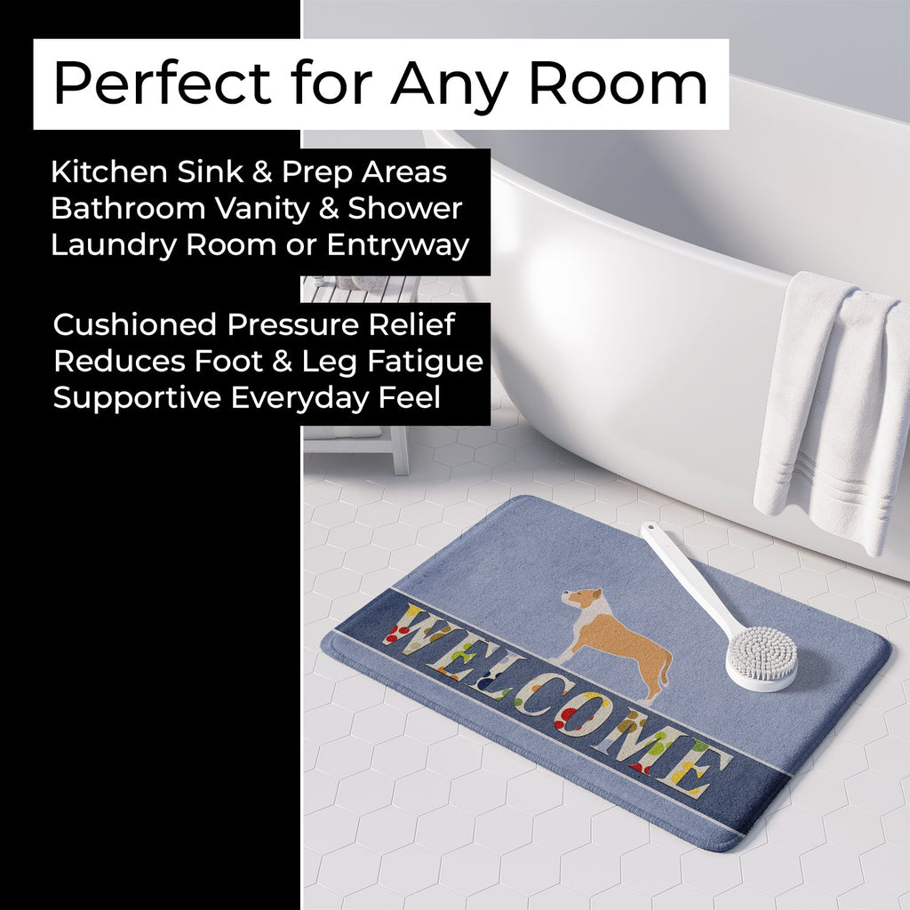 Staffordshire Bull Terrier Welcome Memory Foam Kitchen Mat Machine Washable Anti-Fatigue Cushion Comfort Bath or Kitchen Rug