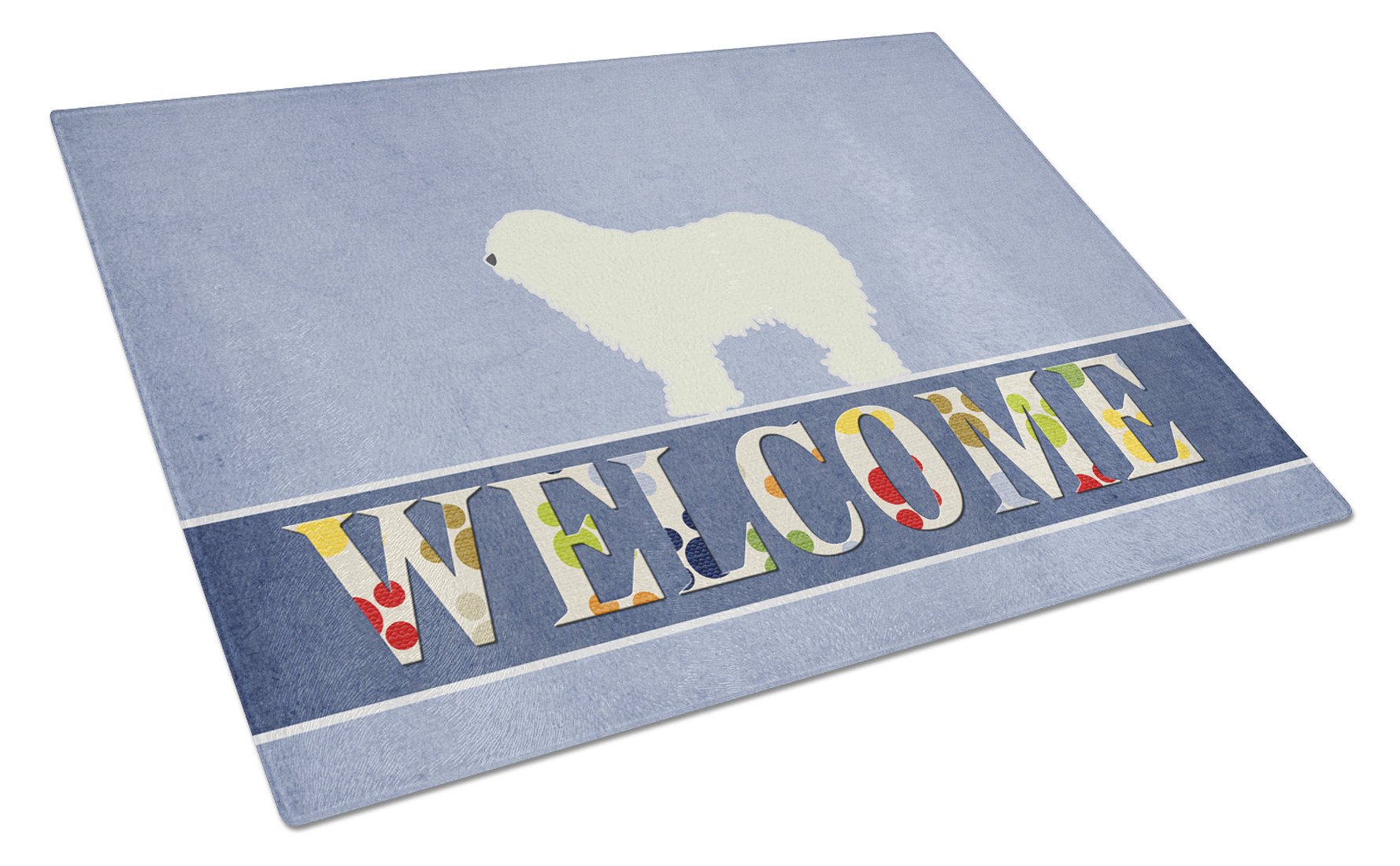 Komondor Welcome Cutting Board Tempered Glass Kitchen Cutting Surface, Heat Resistant Chopping, Non-Slip Feet, Food Prep & Serving