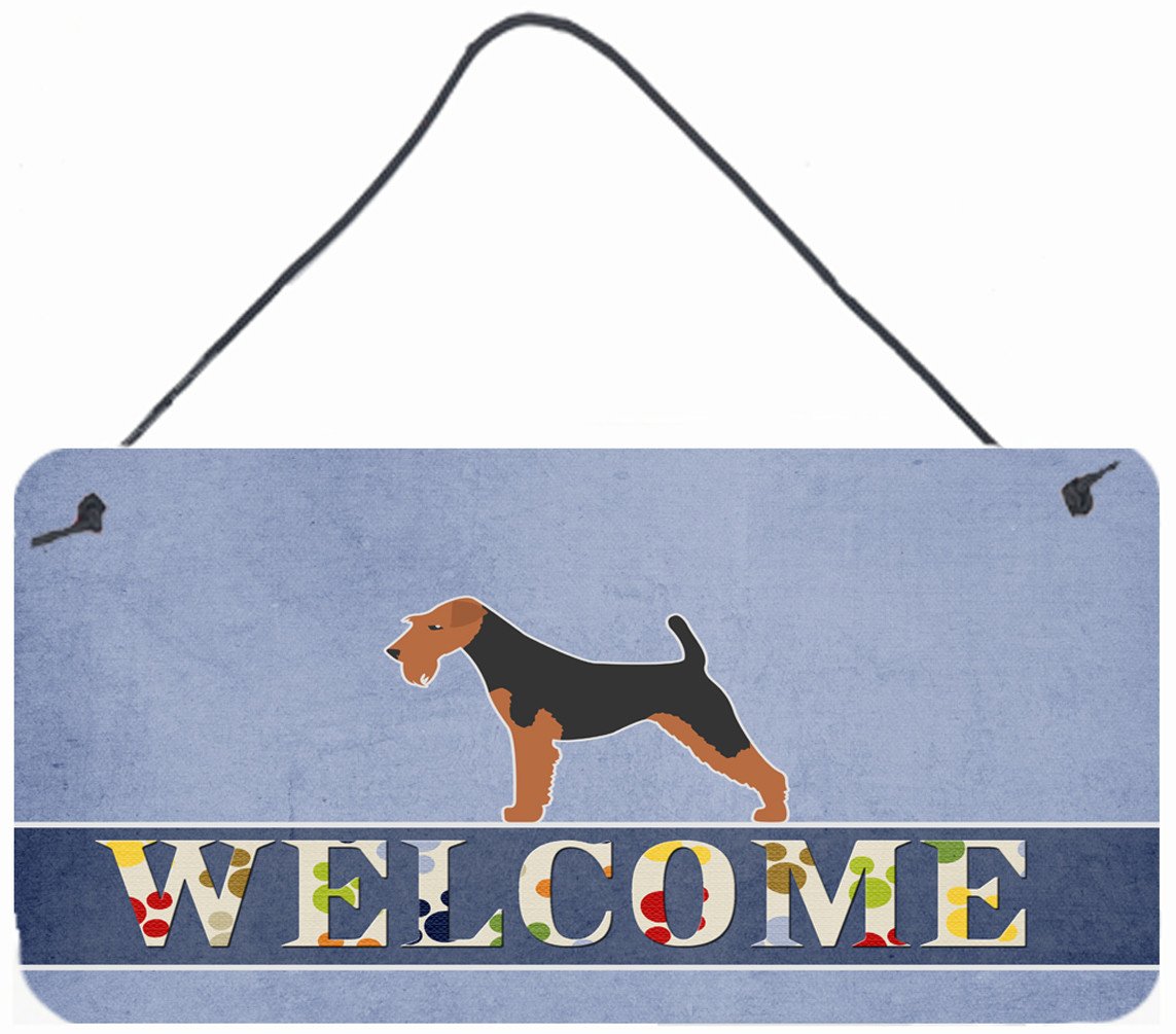 Airedale Terrier Welcome Wall or Door Hanging Prints Aluminum Metal Sign Kitchen Wall Bar Bathroom Plaque Home Decor, 8HX12W, Multicolor