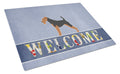 Airedale Terrier Welcome Cutting Board Tempered Glass Kitchen Cutting Surface, Heat Resistant Chopping, Non-Slip Feet, Food Prep & Serving
