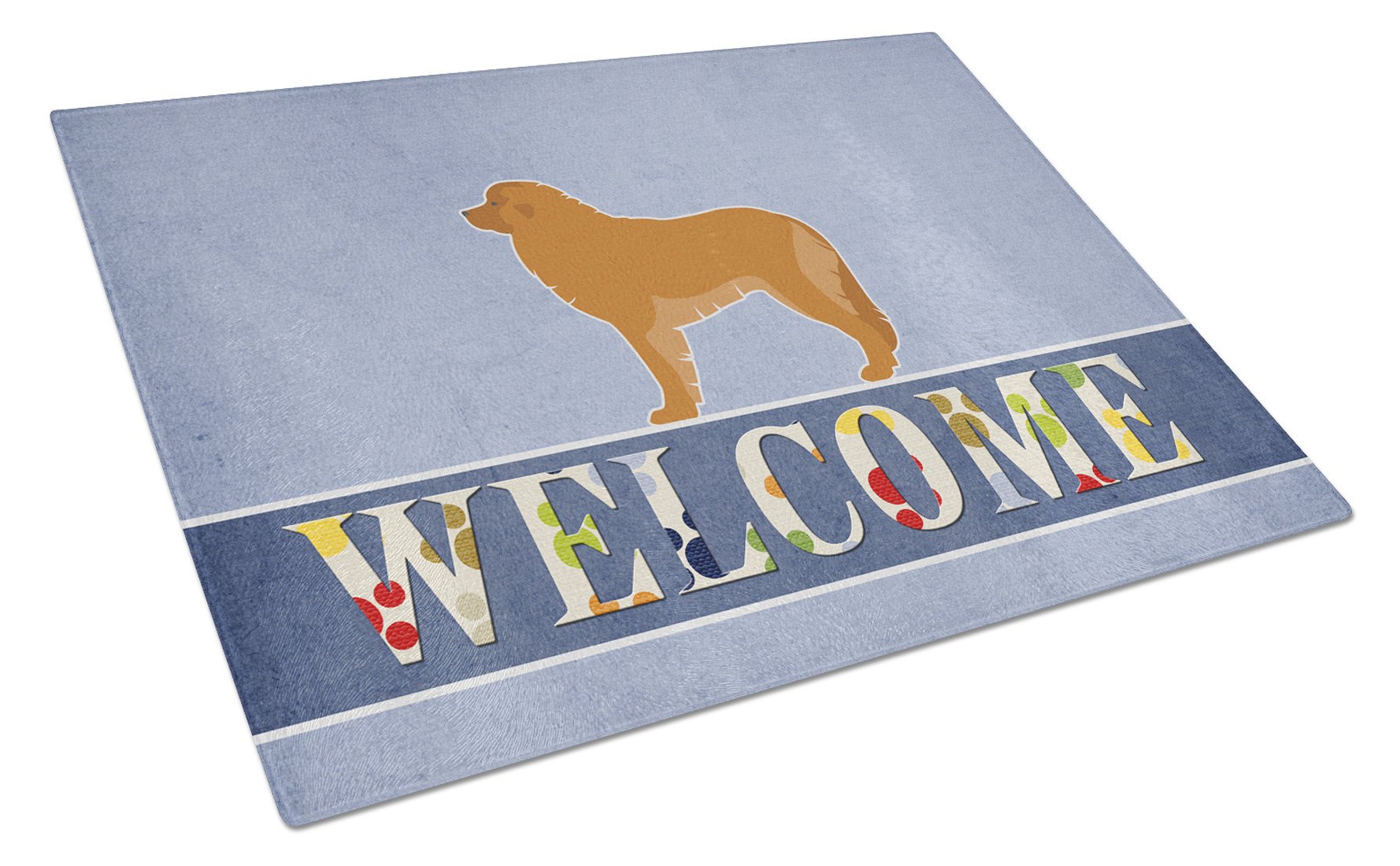 Leonberger Welcome Cutting Board Tempered Glass Kitchen Cutting Surface, Heat Resistant Chopping, Non-Slip Feet, Food Prep & Serving