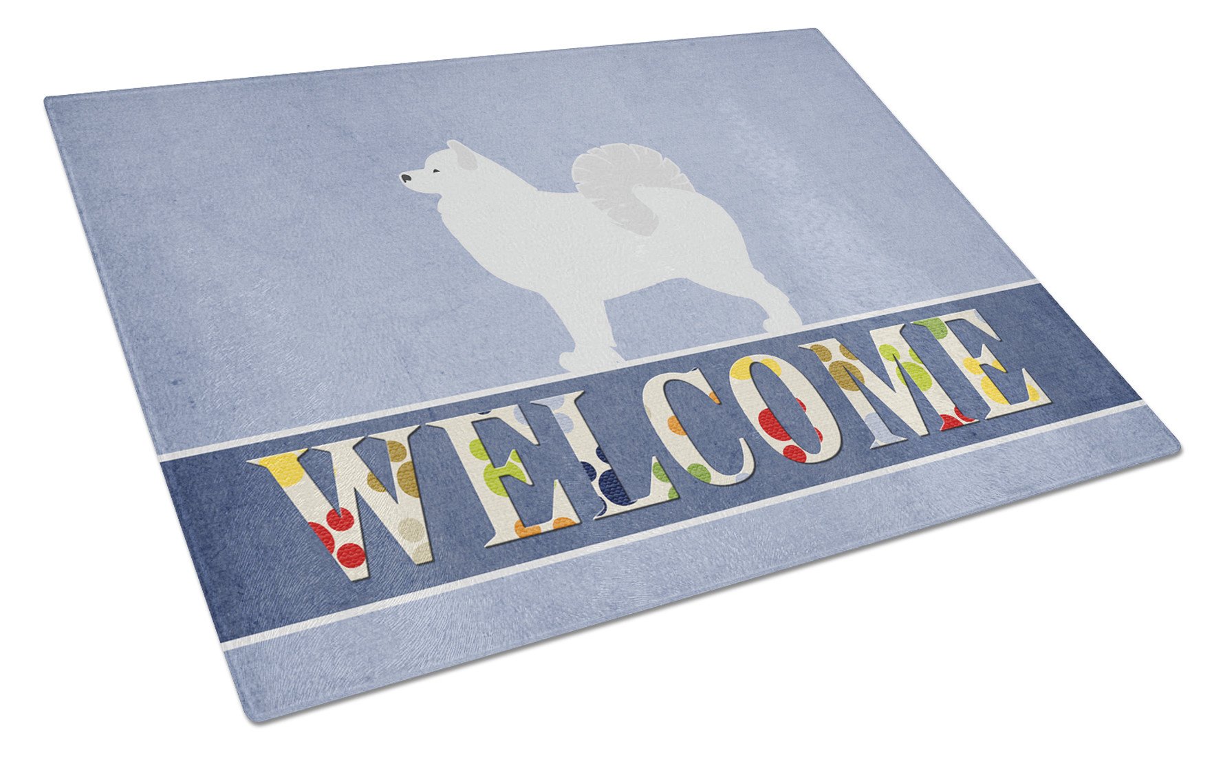 Samoyed Welcome Cutting Board Tempered Glass Kitchen Cutting Surface, Heat Resistant Chopping, Non-Slip Feet, Food Prep & Serving