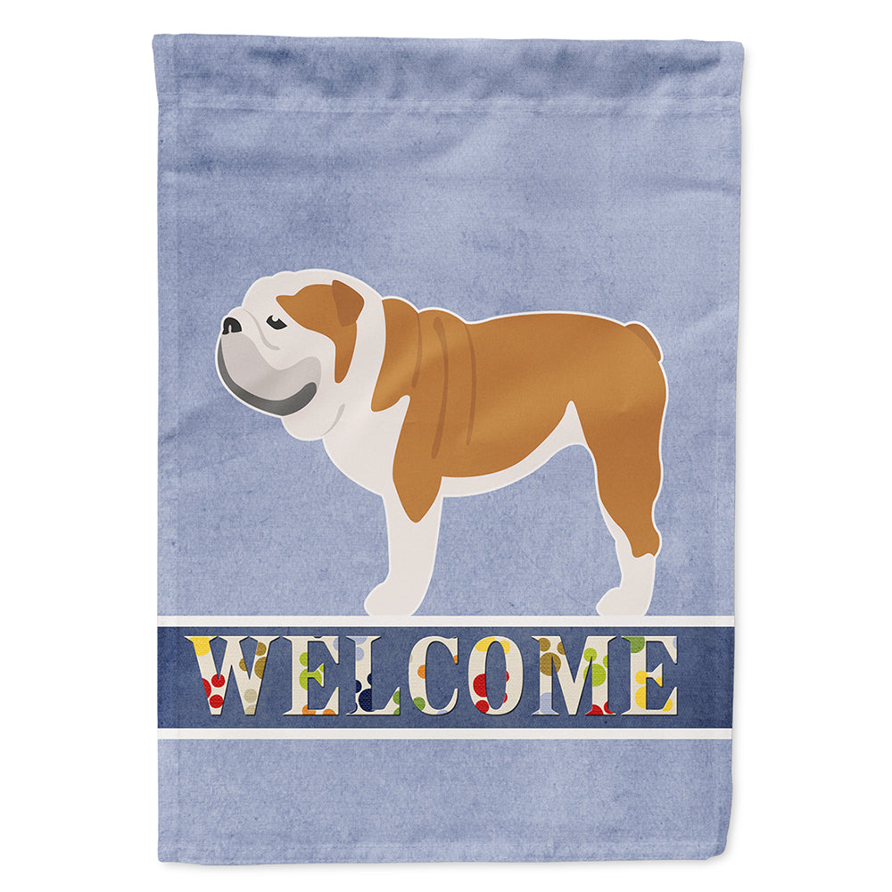English Bulldog Welcome House Flag 28x40 Porch Sleeve Pole Decorative Outside Yard Banner Artwork Wall Hanging, Polyester
