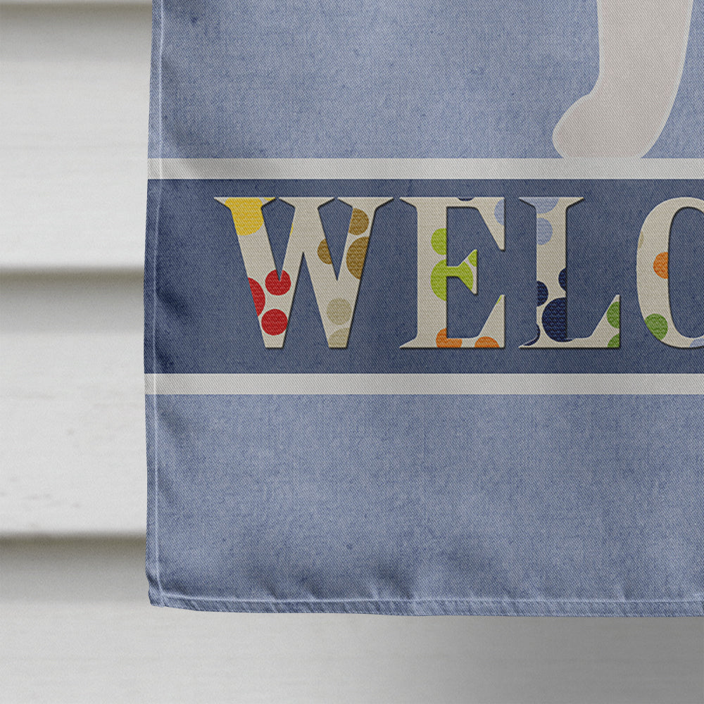 English Bulldog Welcome House Flag 28x40 Porch Sleeve Pole Decorative Outside Yard Banner Artwork Wall Hanging, Polyester