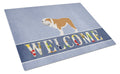 English Bulldog Welcome Cutting Board Tempered Glass Kitchen Cutting Surface, Heat Resistant Chopping, Non-Slip Feet, Food Prep & Serving
