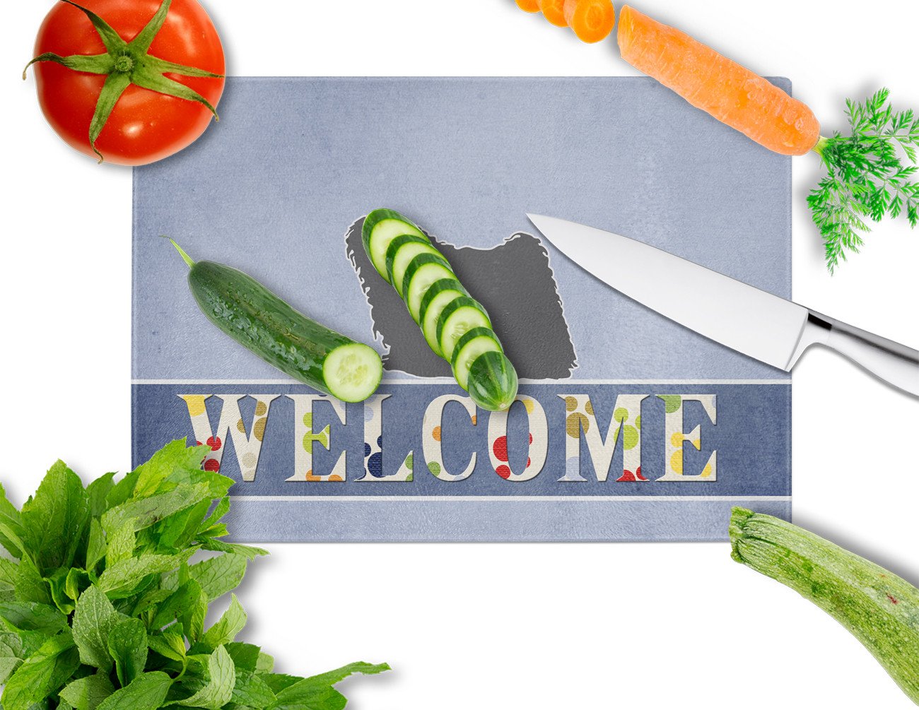 Puli Welcome Cutting Board Tempered Glass Kitchen Cutting Surface, Heat Resistant Chopping, Non-Slip Feet, Food Prep & Serving