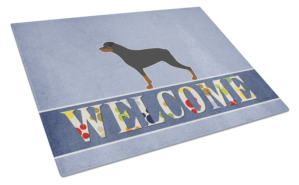 Rottweiler Welcome Cutting Board Tempered Glass Kitchen Cutting Surface, Heat Resistant Chopping, Non-Slip Feet, Food Prep & Serving
