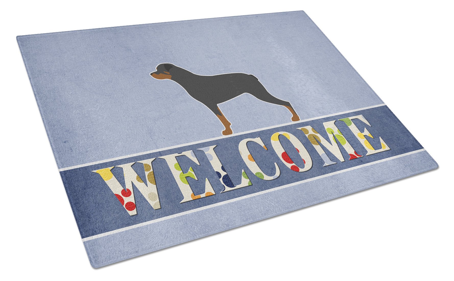 Rottweiler Welcome Cutting Board Tempered Glass Kitchen Cutting Surface, Heat Resistant Chopping, Non-Slip Feet, Food Prep & Serving