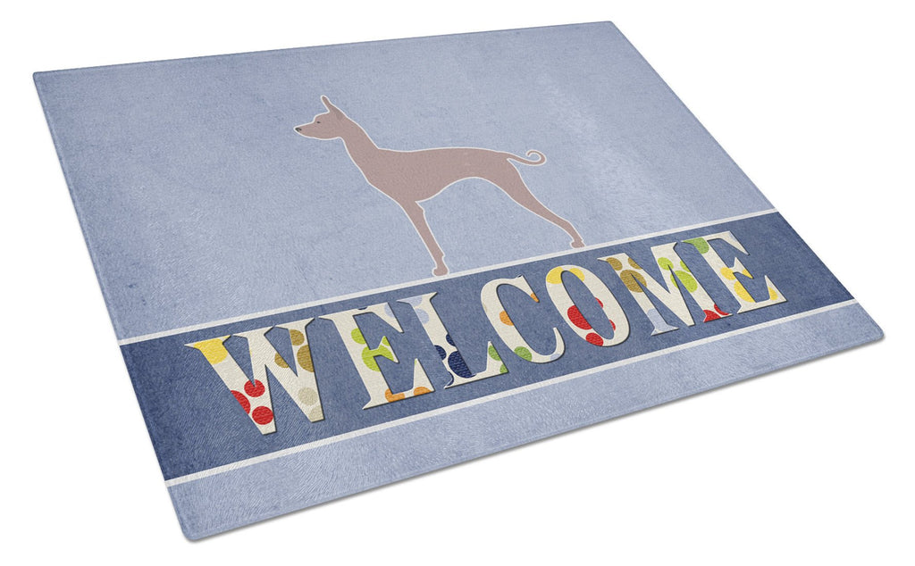 Dogo Argentino Welcome Cutting Board Tempered Glass Kitchen Cutting Surface, Heat Resistant Chopping, Non-Slip Feet, Food Prep & Serving