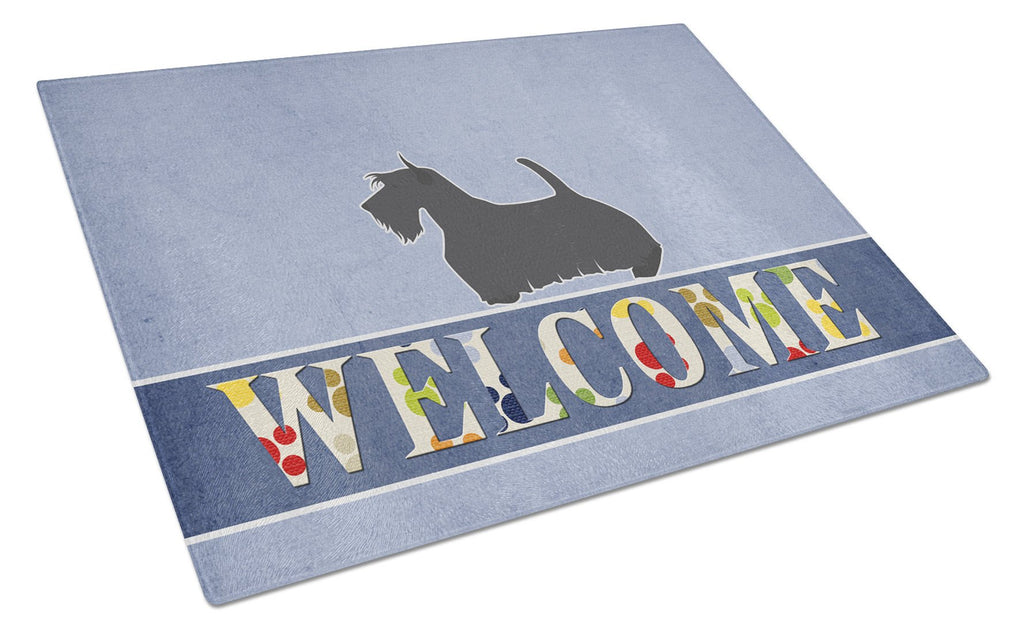 Scottish Terrier Welcome Cutting Board Tempered Glass Kitchen Cutting Surface, Heat Resistant Chopping, Non-Slip Feet, Food Prep & Serving