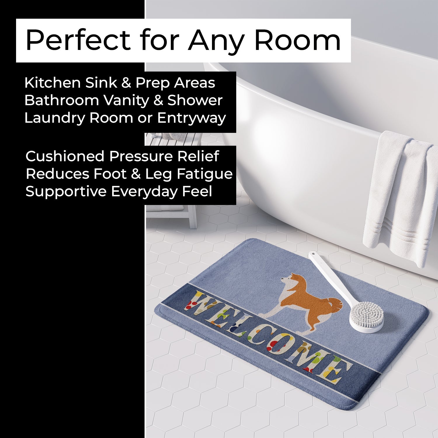 Akita Welcome Memory Foam Kitchen Mat Machine Washable Anti-Fatigue Cushion Comfort Bath or Kitchen Rug