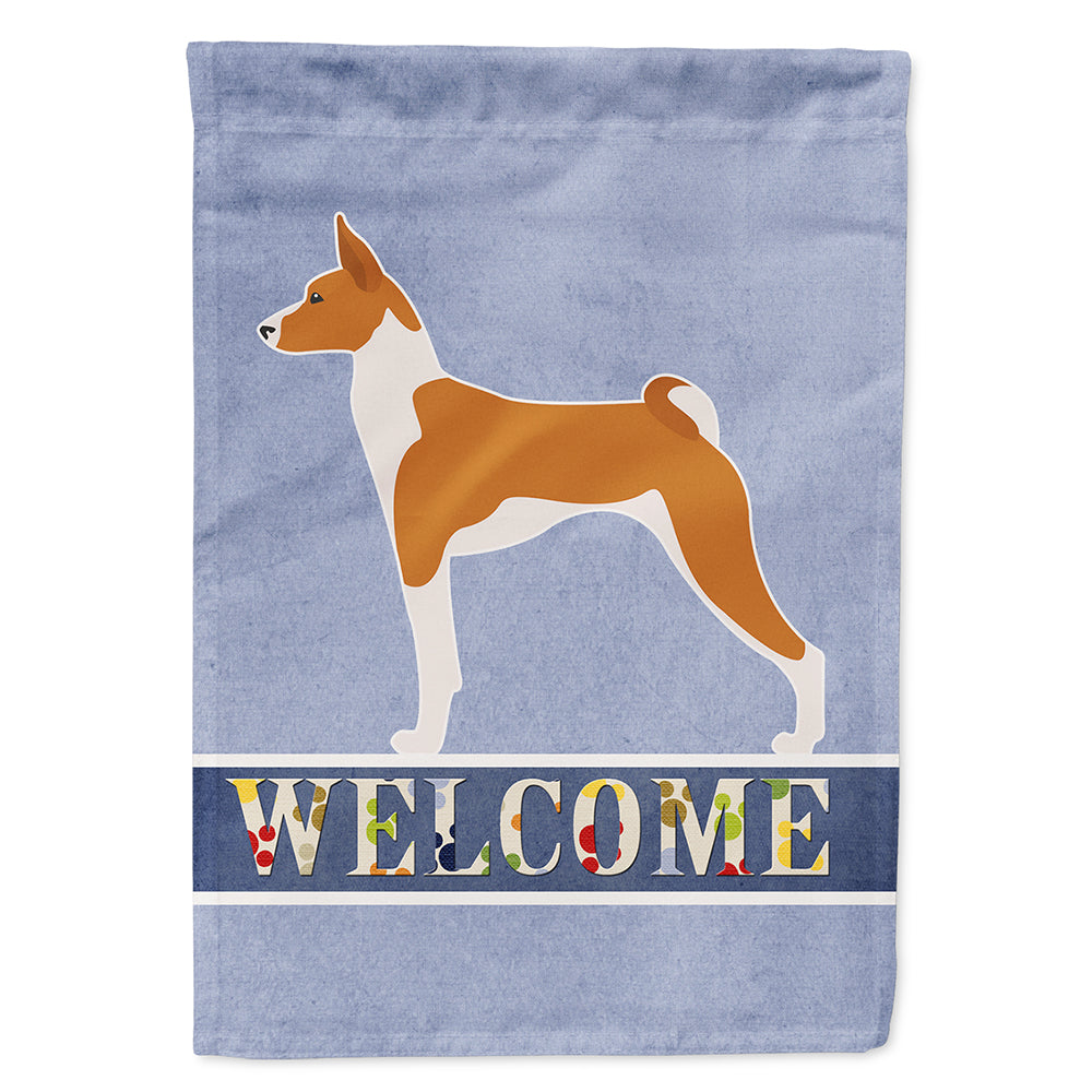 Basenji Welcome House Flag 28x40 Porch Sleeve Pole Decorative Outside Yard Banner Artwork Wall Hanging, Polyester
