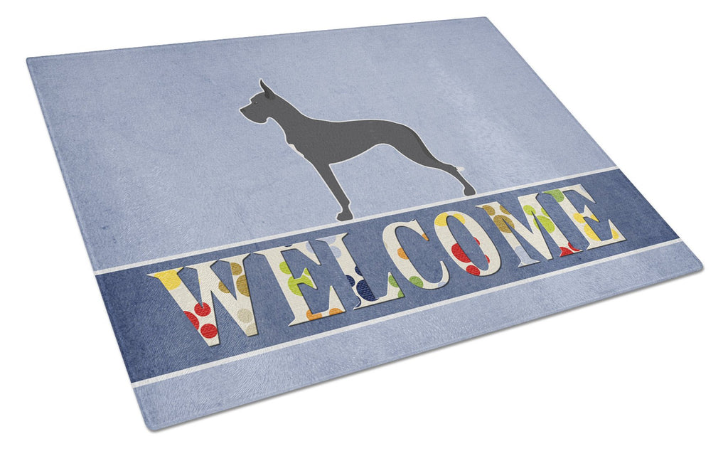Great Dane Welcome Cutting Board Tempered Glass Kitchen Cutting Surface, Heat Resistant Chopping, Non-Slip Feet, Food Prep & Serving