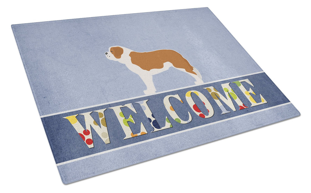 Saint Bernard Welcome Cutting Board Tempered Glass Kitchen Cutting Surface, Heat Resistant Chopping, Non-Slip Feet, Food Prep & Serving