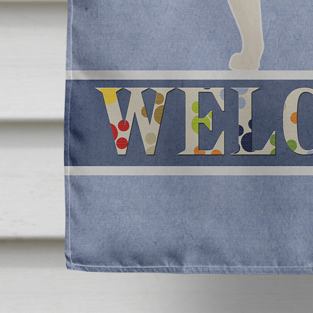 Bull Terrier Welcome House Flag 28x40 Porch Sleeve Pole Decorative Outside Yard Banner Artwork Wall Hanging, Polyester