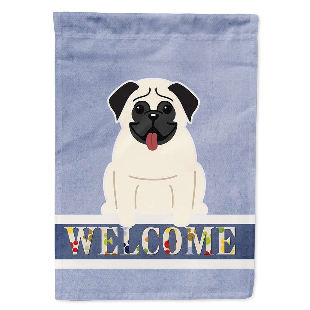 Pug Cream Welcome House Flag 28x40 Porch Sleeve Pole Decorative Outside Yard Banner Artwork Wall Hanging, Polyester