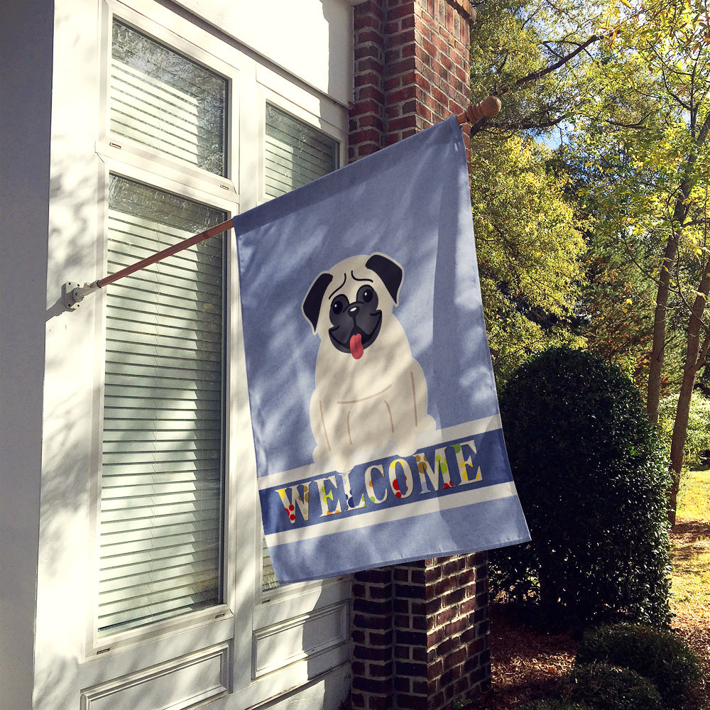 Pug Cream Welcome House Flag 28x40 Porch Sleeve Pole Decorative Outside Yard Banner Artwork Wall Hanging, Polyester