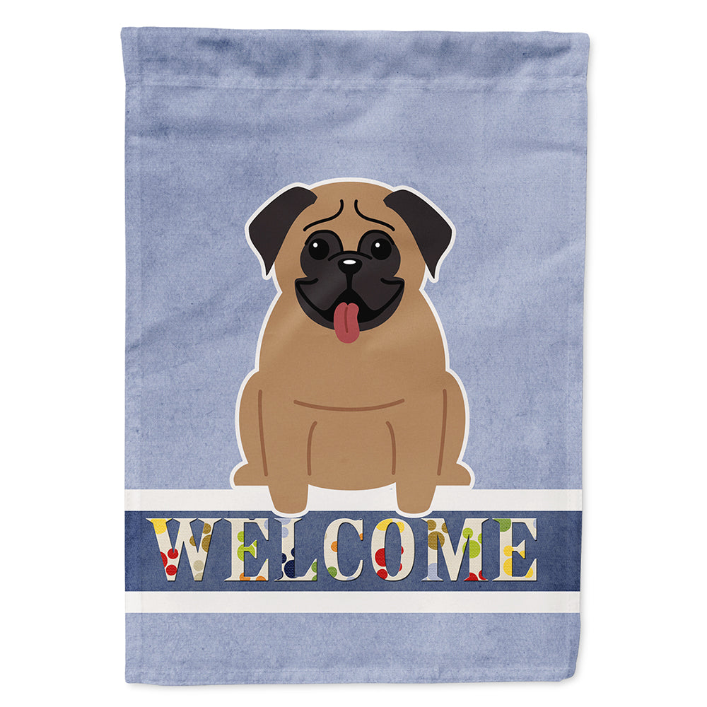 Pug Brown Welcome House Flag 28x40 Porch Sleeve Pole Decorative Outside Yard Banner Artwork Wall Hanging, Polyester