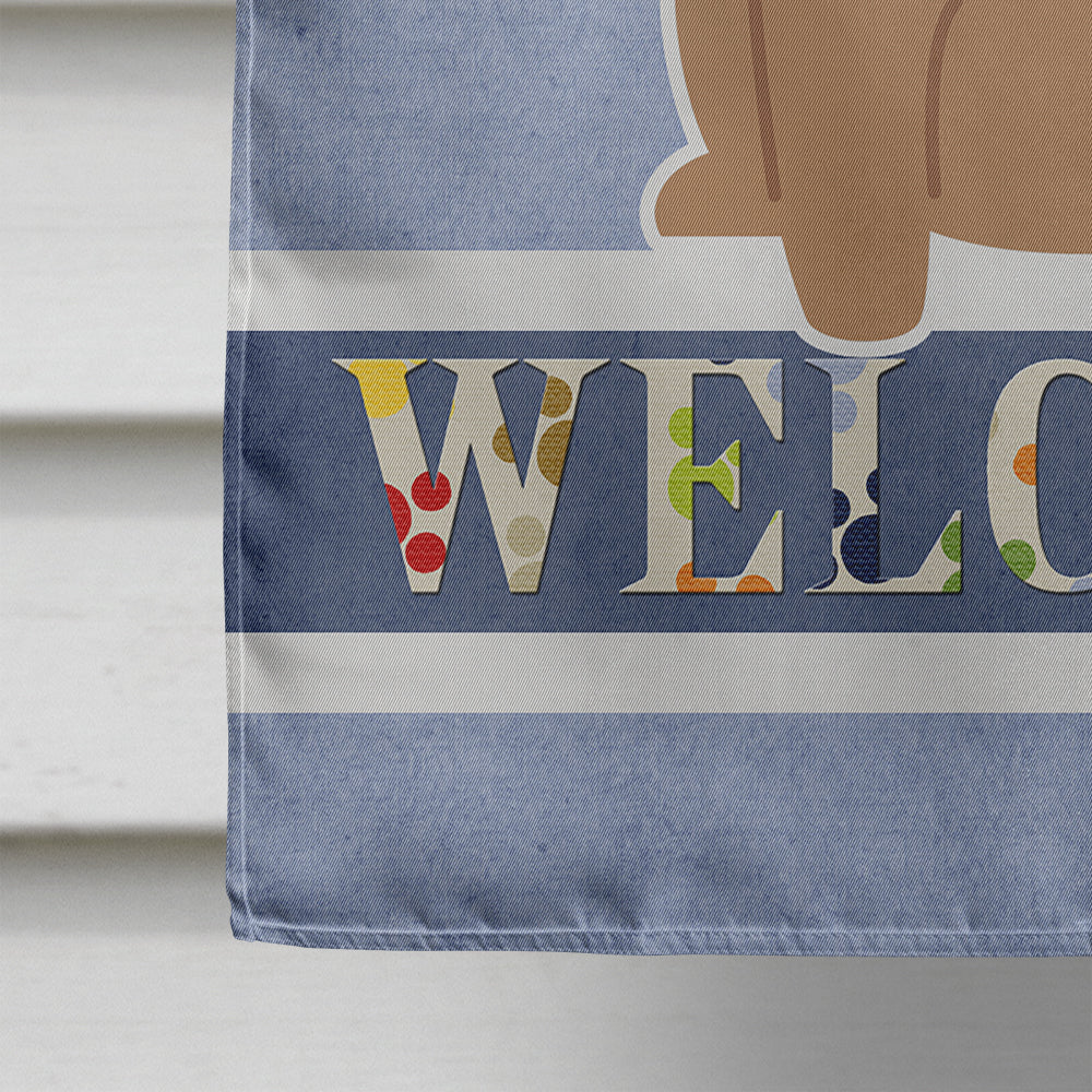 Pug Brown Welcome House Flag 28x40 Porch Sleeve Pole Decorative Outside Yard Banner Artwork Wall Hanging, Polyester