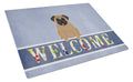 Pug Brown Welcome Cutting Board Tempered Glass Kitchen Cutting Surface, Heat Resistant Chopping, Non-Slip Feet, Food Prep & Serving