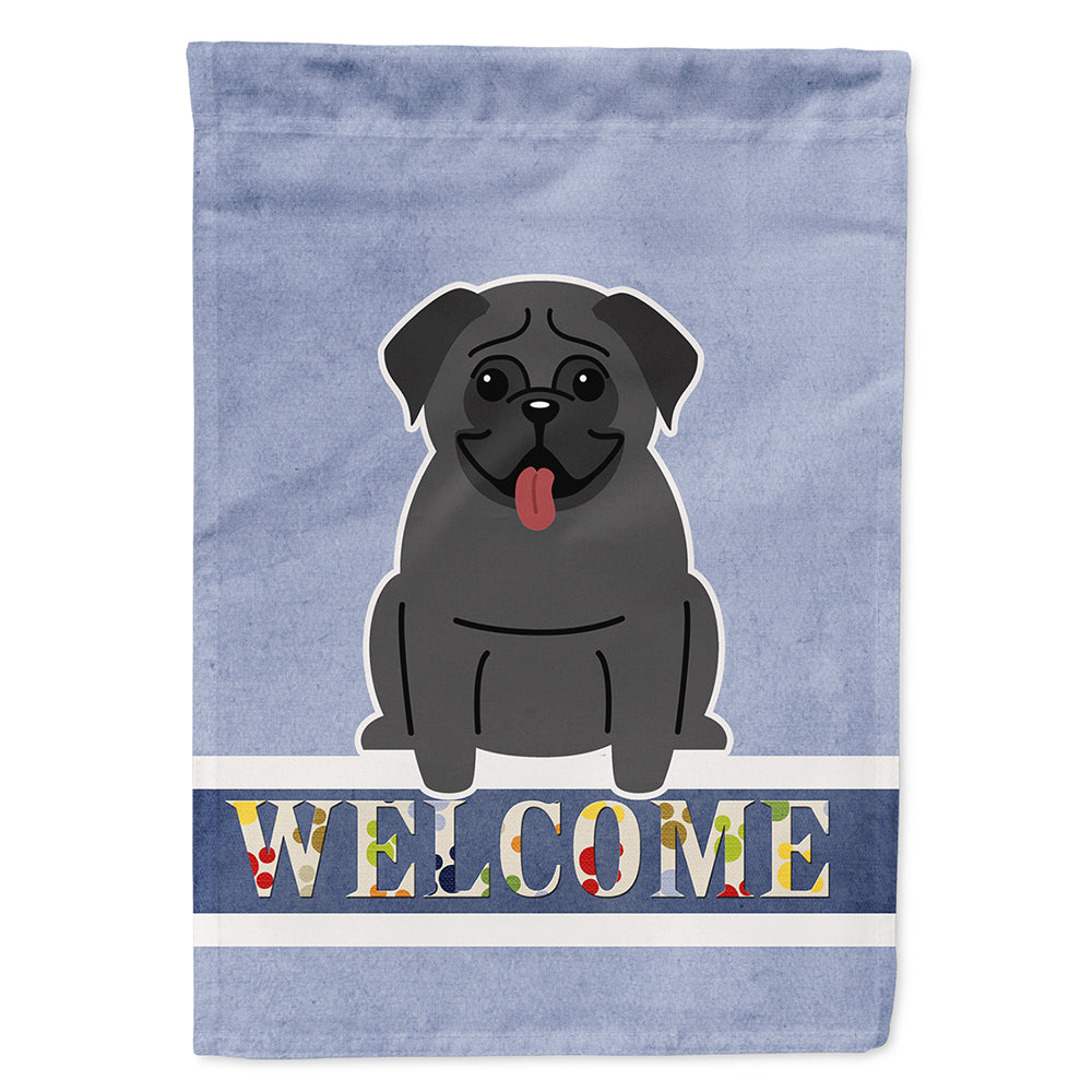 Pug Black Welcome House Flag 28x40 Porch Sleeve Pole Decorative Outside Yard Banner Artwork Wall Hanging, Polyester