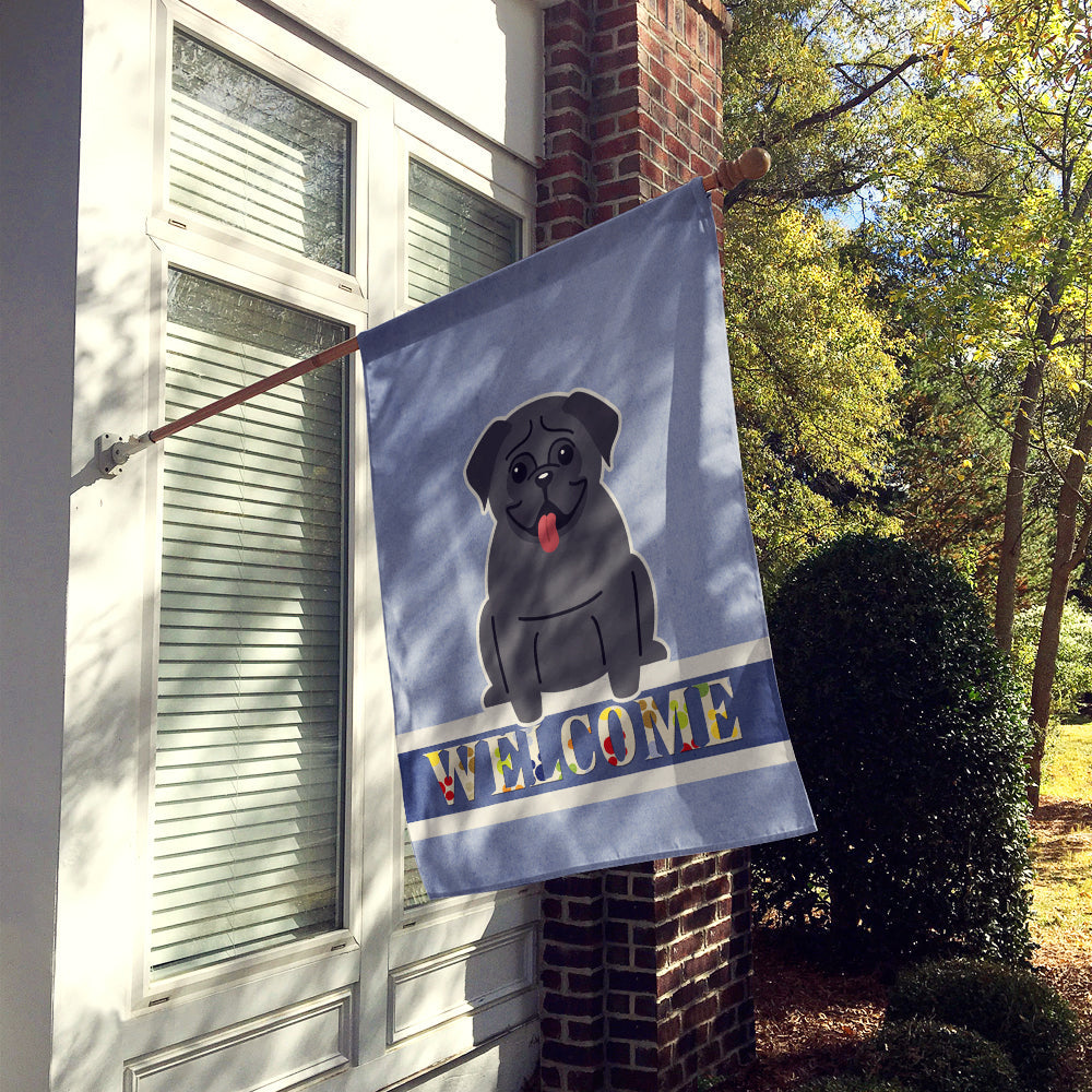 Pug Black Welcome House Flag 28x40 Porch Sleeve Pole Decorative Outside Yard Banner Artwork Wall Hanging, Polyester