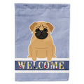 Pug Brown Welcome House Flag 28x40 Porch Sleeve Pole Decorative Outside Yard Banner Artwork Wall Hanging, Polyester