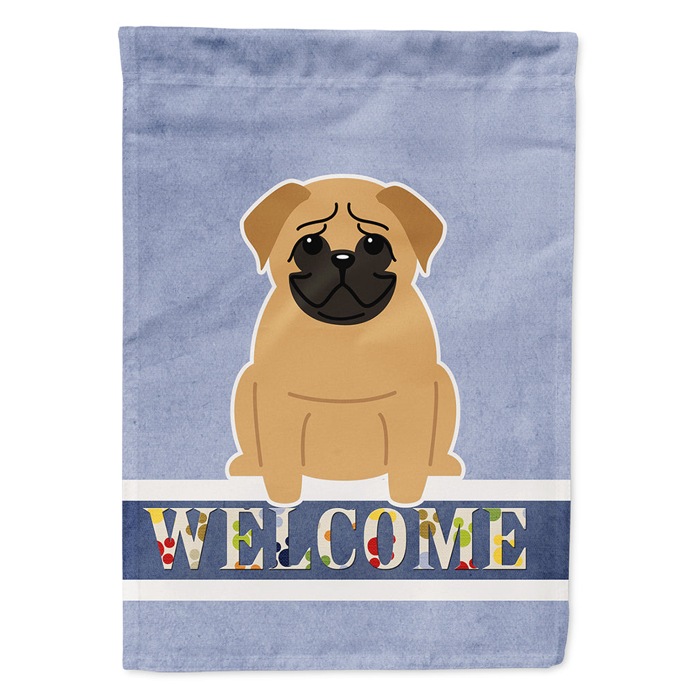 Pug Brown Welcome House Flag 28x40 Porch Sleeve Pole Decorative Outside Yard Banner Artwork Wall Hanging, Polyester