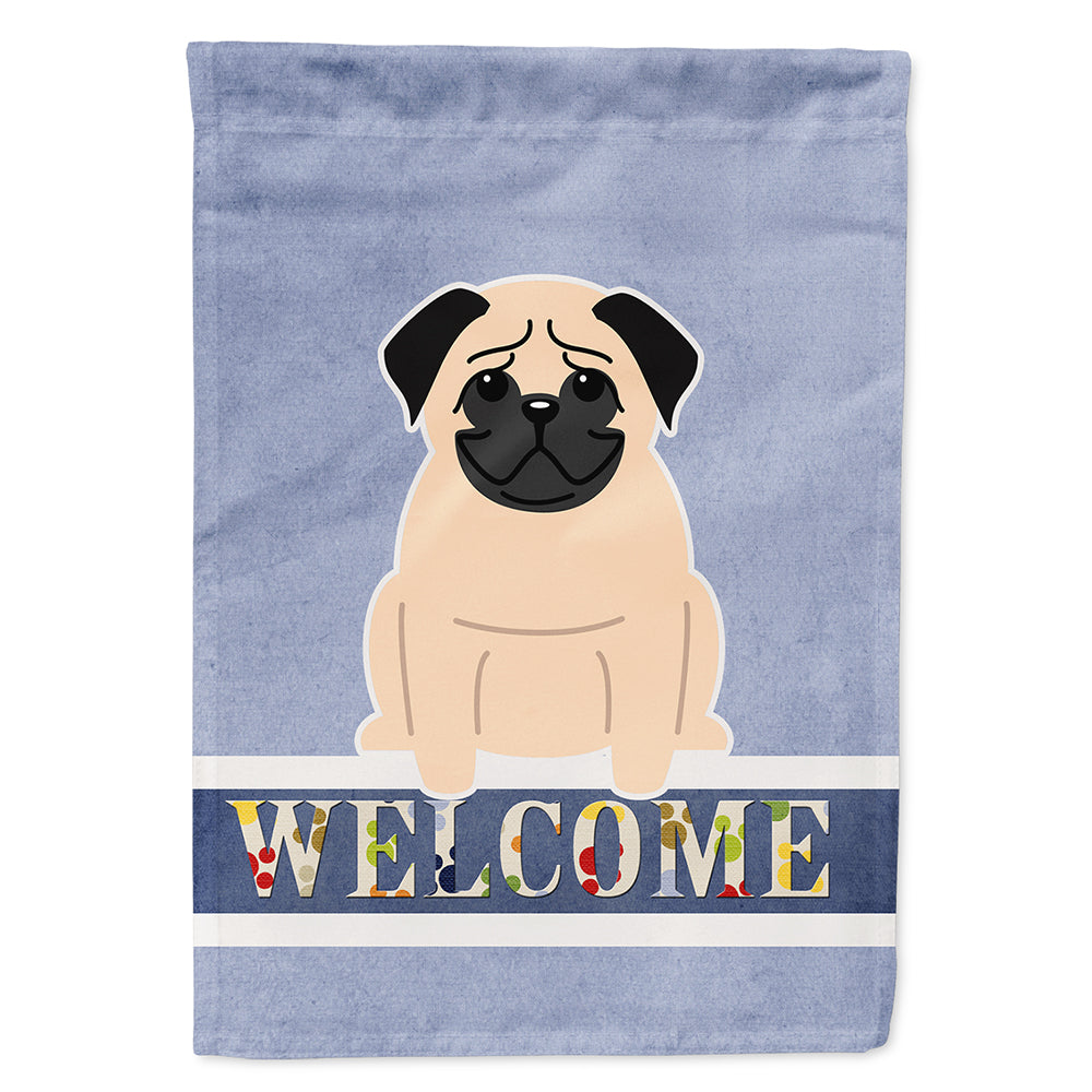 Pug Fawn Welcome House Flag 28x40 Porch Sleeve Pole Decorative Outside Yard Banner Artwork Wall Hanging, Polyester