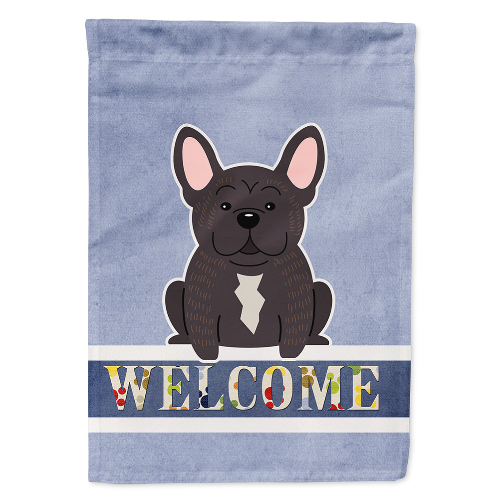 French Bulldog Brindle Welcome House Flag 28x40 Porch Sleeve Pole Decorative Outside Yard Banner Artwork Wall Hanging, Polyester