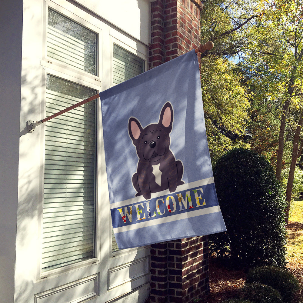 French Bulldog Brindle Welcome House Flag 28x40 Porch Sleeve Pole Decorative Outside Yard Banner Artwork Wall Hanging, Polyester