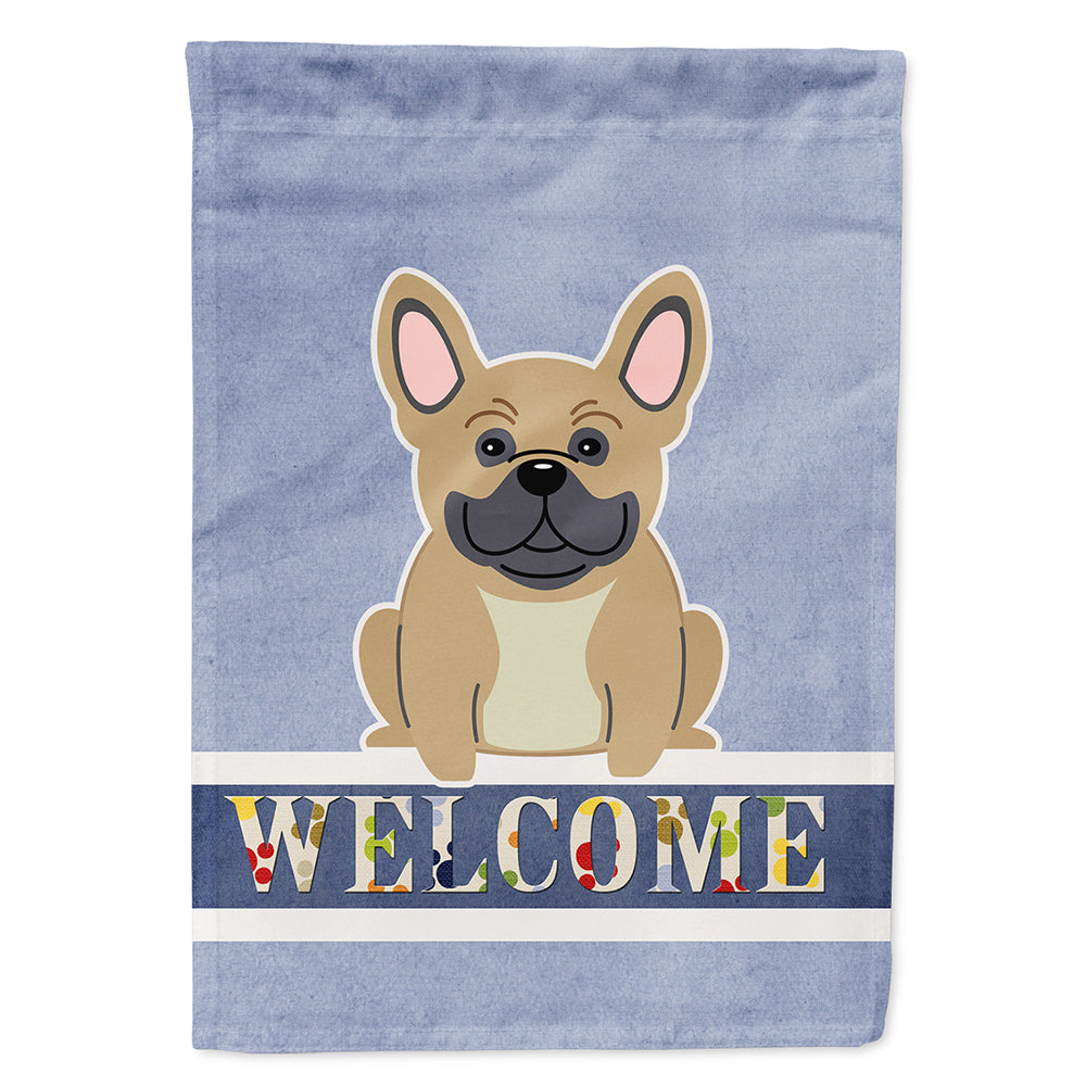 French Bulldog Cream Welcome House Flag 28x40 Porch Sleeve Pole Decorative Outside Yard Banner Artwork Wall Hanging, Polyester