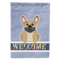 French Bulldog Cream Welcome House Flag 28x40 Porch Sleeve Pole Decorative Outside Yard Banner Artwork Wall Hanging, Polyester