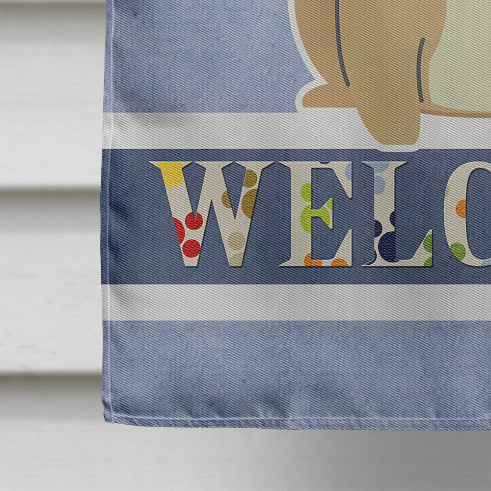 French Bulldog Cream Welcome House Flag 28x40 Porch Sleeve Pole Decorative Outside Yard Banner Artwork Wall Hanging, Polyester