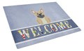 French Bulldog Cream Welcome Cutting Board Tempered Glass Kitchen Cutting Surface, Heat Resistant Chopping, Non-Slip Feet, Food Prep & Serving