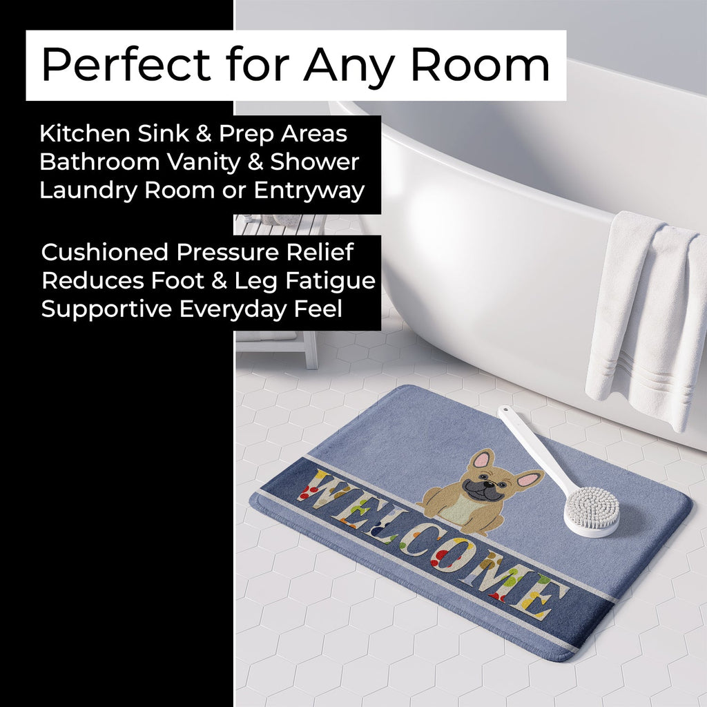 French Bulldog Cream Welcome Memory Foam Kitchen Mat Machine Washable Anti-Fatigue Cushion Comfort Bath or Kitchen Rug