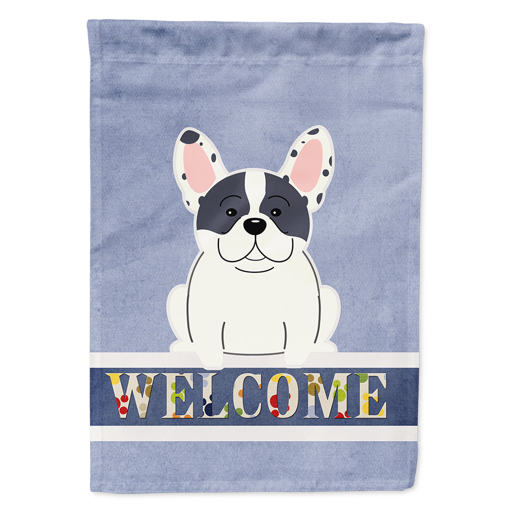 French Bulldog Piebald Welcome House Flag 28x40 Porch Sleeve Pole Decorative Outside Yard Banner Artwork Wall Hanging, Polyester