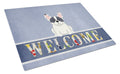 French Bulldog Piebald Welcome Cutting Board Tempered Glass Kitchen Cutting Surface, Heat Resistant Chopping, Non-Slip Feet, Food Prep & Serving