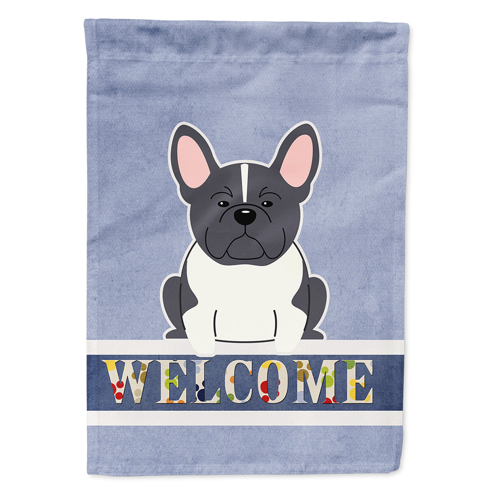 French Bulldog Black White Welcome House Flag 28x40 Porch Sleeve Pole Decorative Outside Yard Banner Artwork Wall Hanging, Polyester