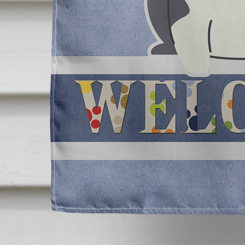 French Bulldog Black White Welcome House Flag 28x40 Porch Sleeve Pole Decorative Outside Yard Banner Artwork Wall Hanging, Polyester