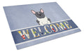 French Bulldog Black White Welcome Cutting Board Tempered Glass Kitchen Cutting Surface, Heat Resistant Chopping, Non-Slip Feet, Food Prep & Serving