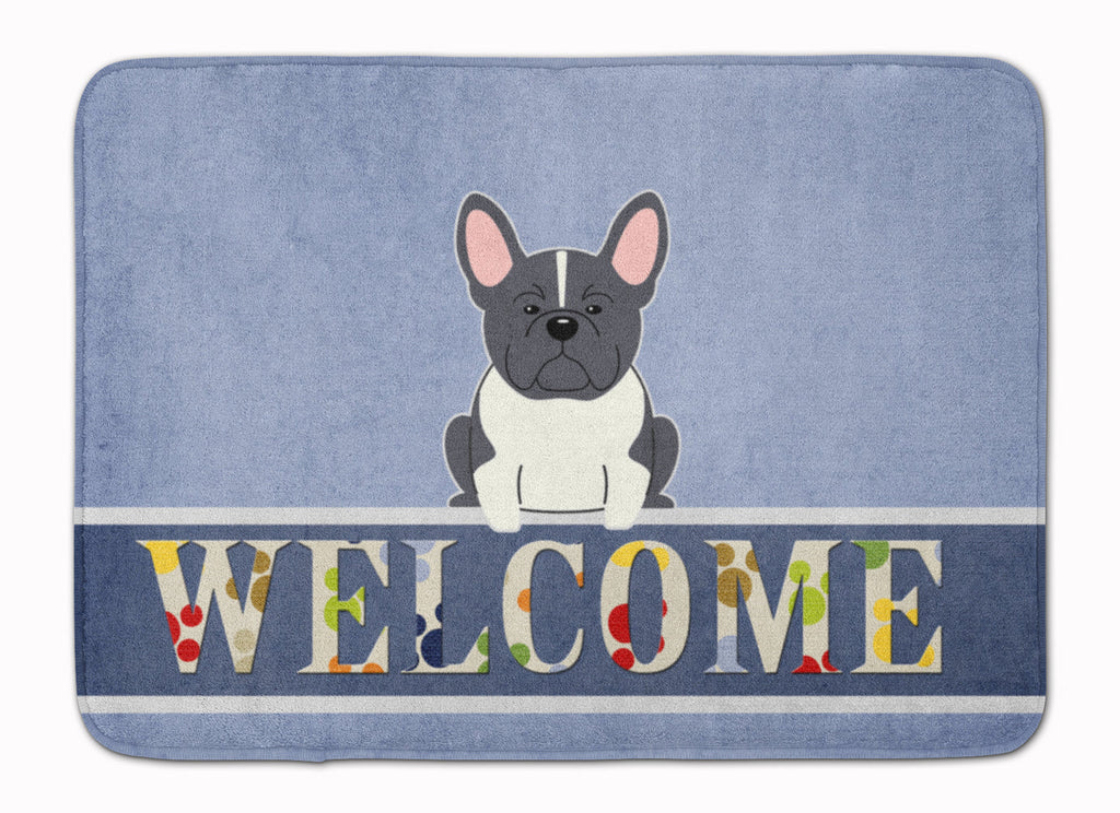 French Bulldog Black White Welcome Memory Foam Kitchen Mat Machine Washable Anti-Fatigue Cushion Comfort Bath or Kitchen Rug