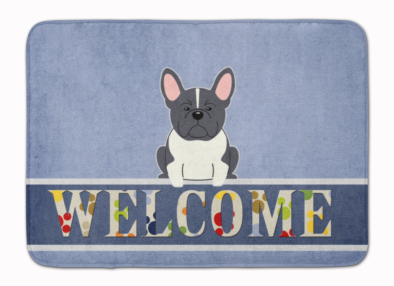 French Bulldog Black White Welcome Memory Foam Kitchen Mat Machine Washable Anti-Fatigue Cushion Comfort Bath or Kitchen Rug
