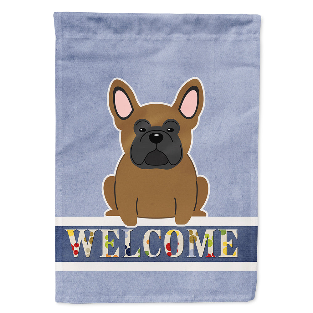 French Bulldog Brown Welcome House Flag 28x40 Porch Sleeve Pole Decorative Outside Yard Banner Artwork Wall Hanging, Polyester