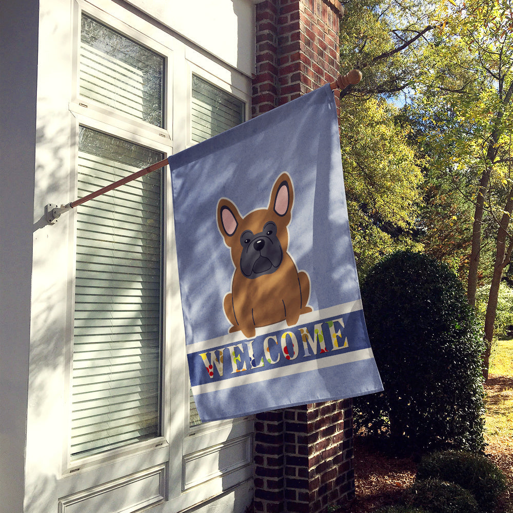 French Bulldog Brown Welcome House Flag 28x40 Porch Sleeve Pole Decorative Outside Yard Banner Artwork Wall Hanging, Polyester