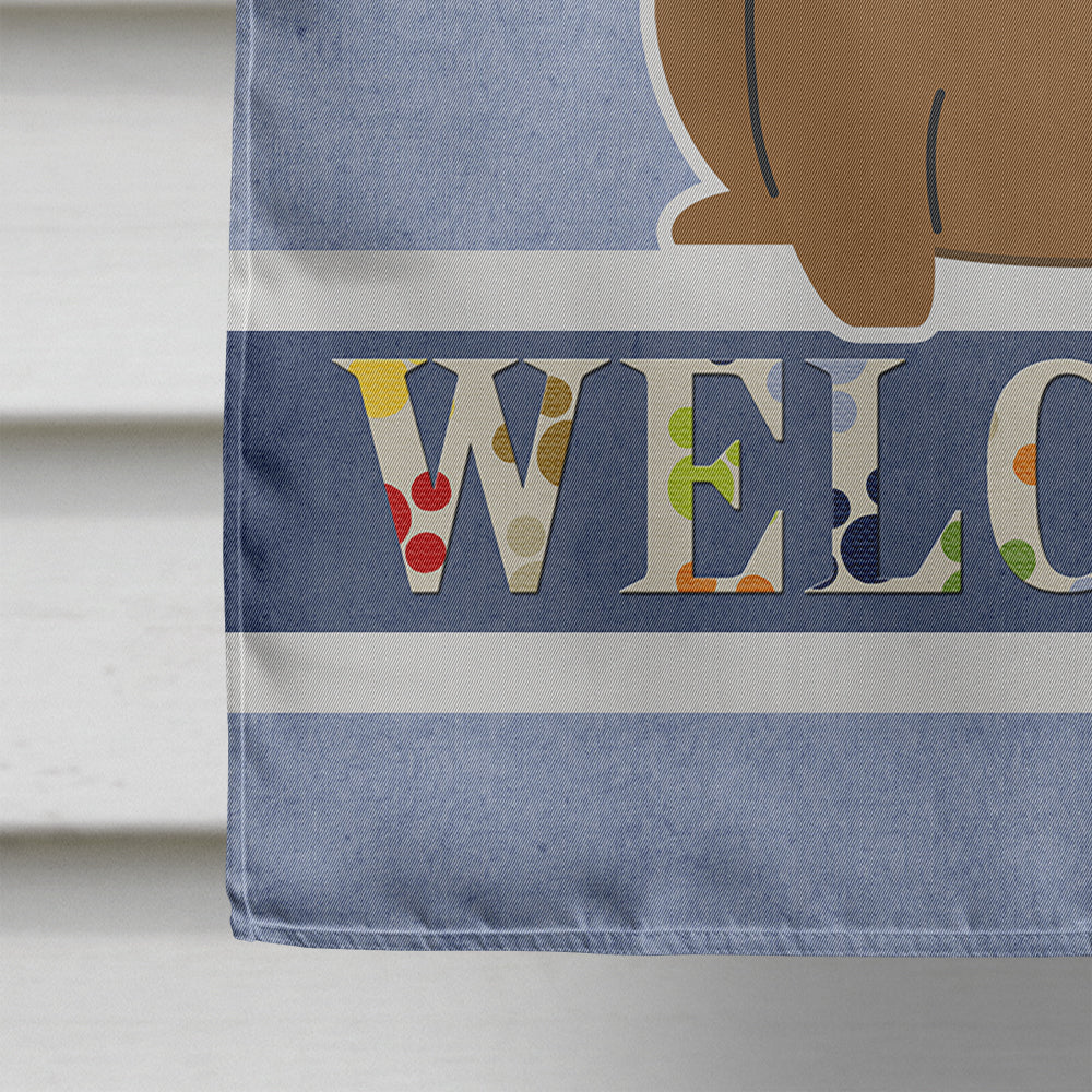 French Bulldog Brown Welcome House Flag 28x40 Porch Sleeve Pole Decorative Outside Yard Banner Artwork Wall Hanging, Polyester