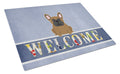 French Bulldog Brown Welcome Cutting Board Tempered Glass Kitchen Cutting Surface, Heat Resistant Chopping, Non-Slip Feet, Food Prep & Serving