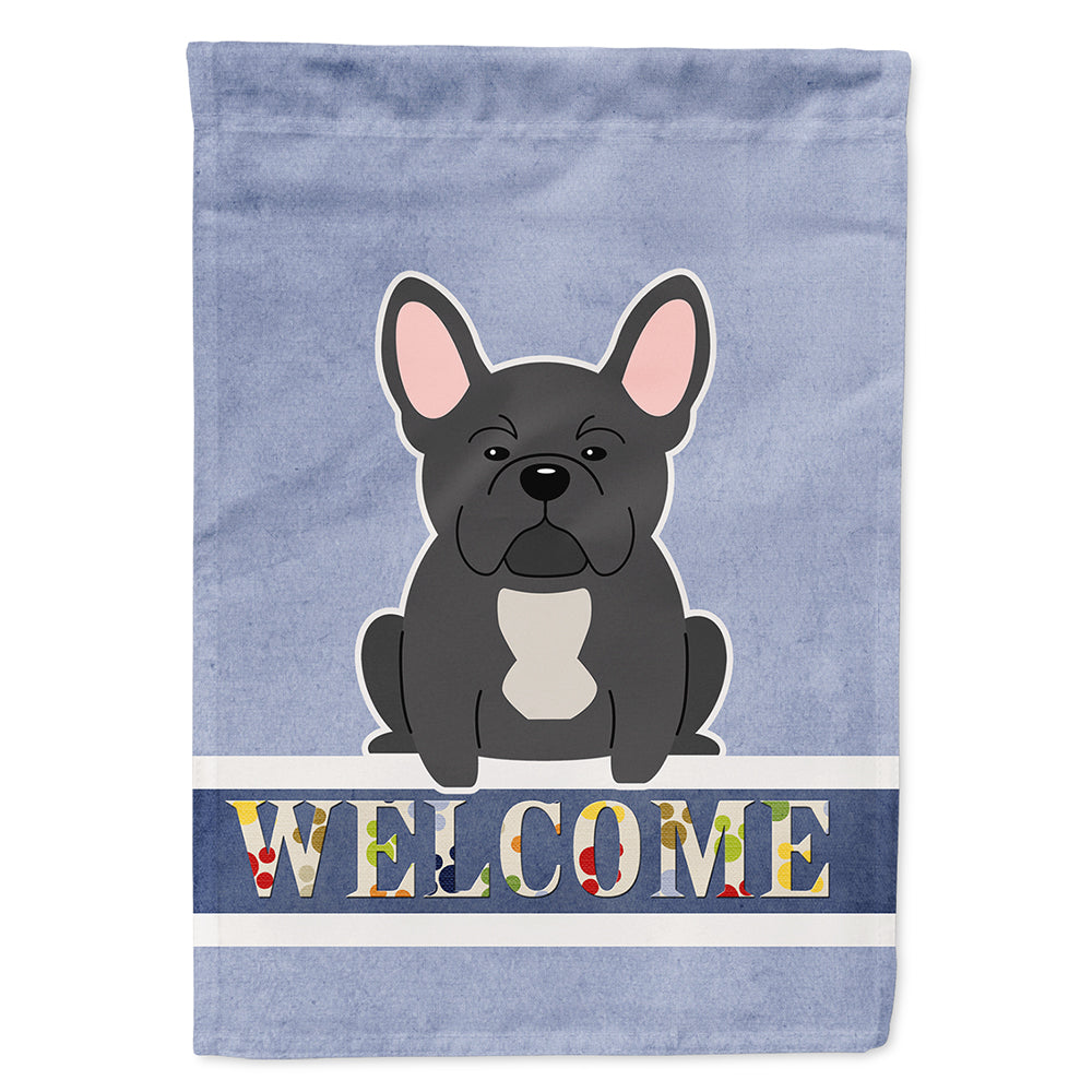French Bulldog Black Welcome House Flag 28x40 Porch Sleeve Pole Decorative Outside Yard Banner Artwork Wall Hanging, Polyester