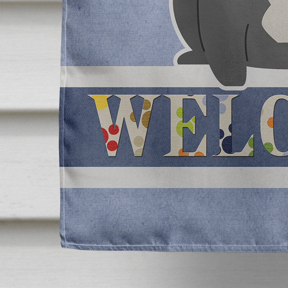 French Bulldog Black Welcome House Flag 28x40 Porch Sleeve Pole Decorative Outside Yard Banner Artwork Wall Hanging, Polyester