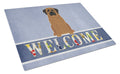 Mastiff Brindle Welcome Cutting Board Tempered Glass Kitchen Cutting Surface, Heat Resistant Chopping, Non-Slip Feet, Food Prep & Serving